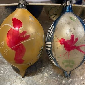 Set of 2 Vintage  Holiday Ornaments Poland Teardrop Mercury Glass 4”